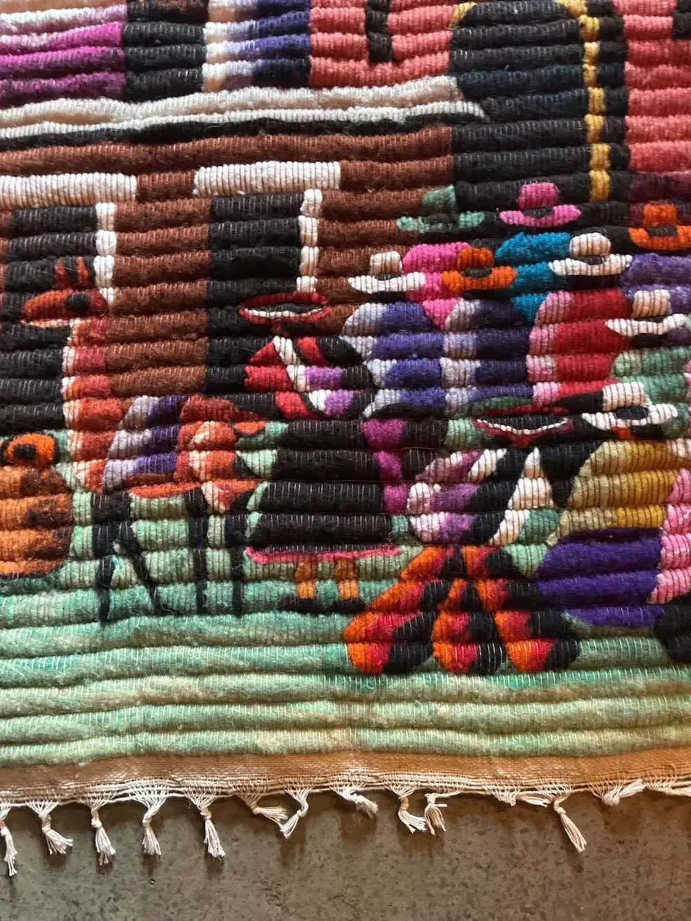Vintage Handwoven Peruvian Wool Folk Art Wall Tapestry Village Scene